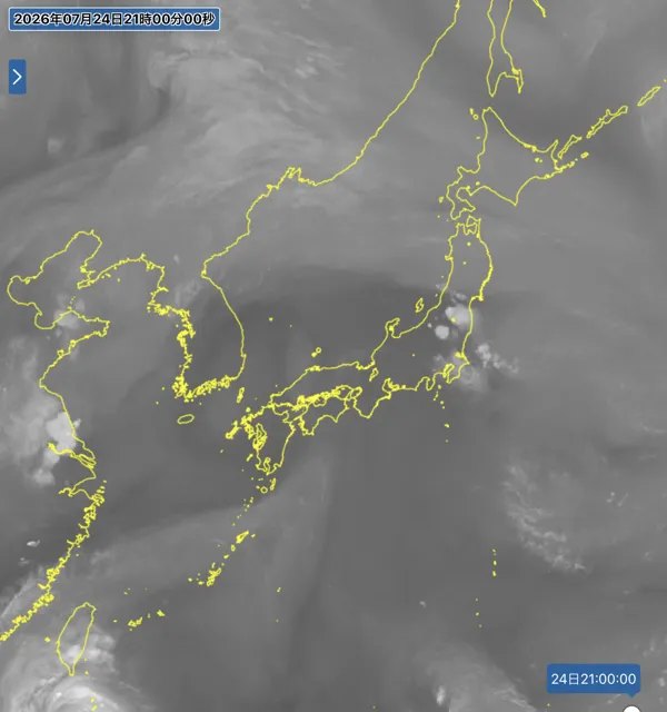 2026年7月24日21時の日本周辺の衛星水蒸気画像