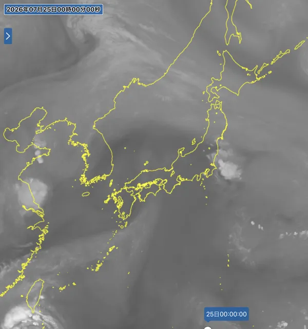 2026年7月24日24時の日本周辺の衛星水蒸気画像