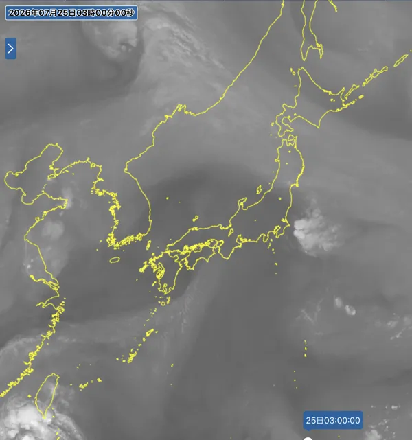 2026年7月25日3時の日本周辺の衛星水蒸気画像