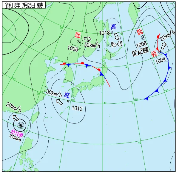 2026年7月25日9時の速報天気図