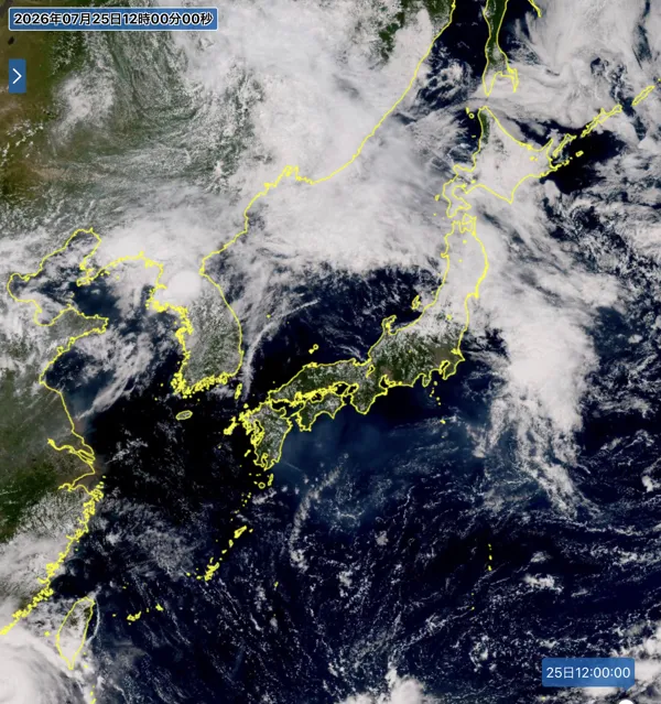 2026年7月25日12時の日本周辺の衛星可視画像