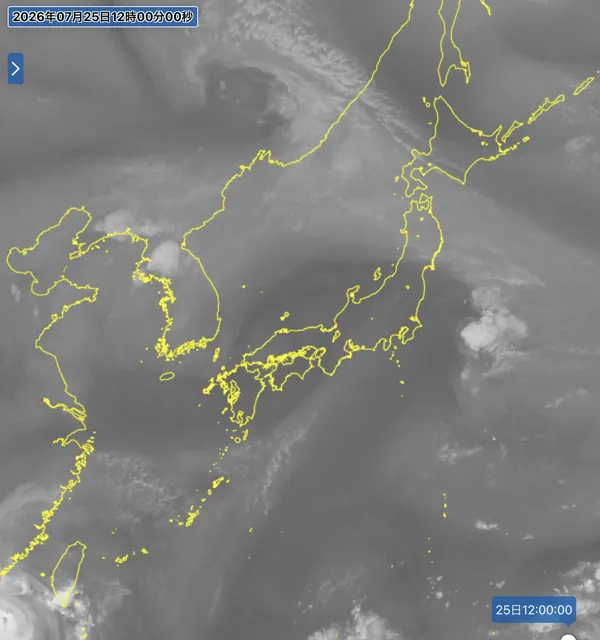 2026年7月25日12時の日本周辺の衛星水蒸気画像
