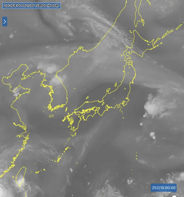 2026年7月25日15時の日本周辺の衛星水蒸気画像