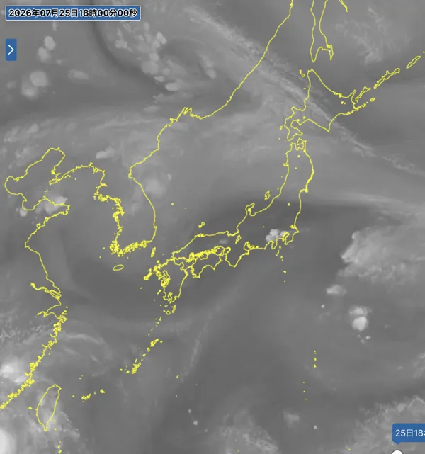2026年7月25日18時の日本周辺の衛星水蒸気画像
