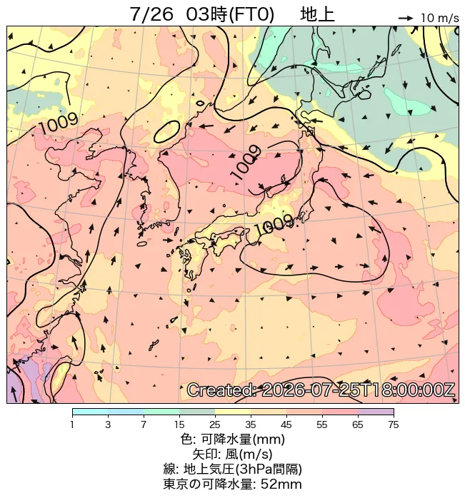 2026年7月26日の日本周辺の地上天気図（3時）