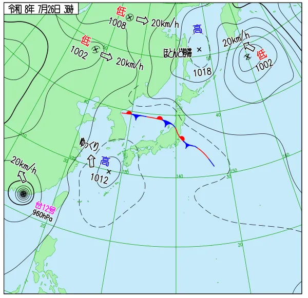 2026年7月26日3時の速報天気図