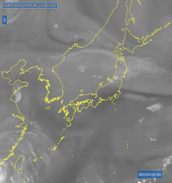 2026年7月26日3時の日本周辺の衛星水蒸気画像