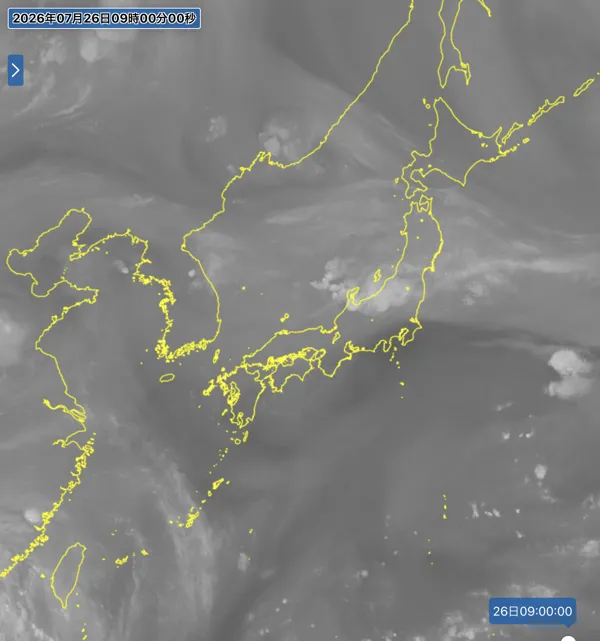 2026年7月26日9時の日本周辺の衛星水蒸気画像