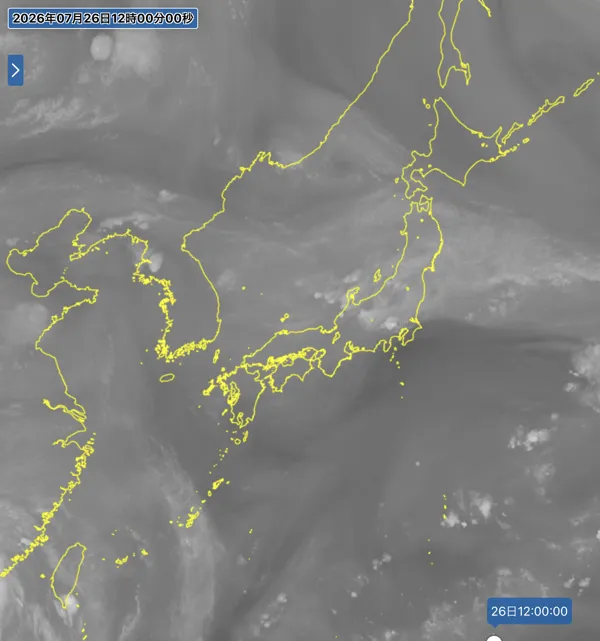 2026年7月26日12時の日本周辺の衛星水蒸気画像