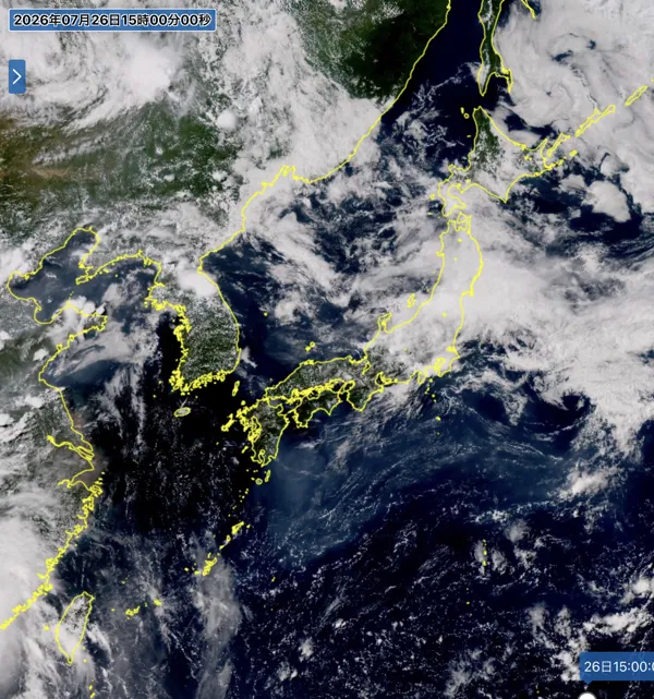 2026年7月26日15時の日本周辺の衛星可視画像