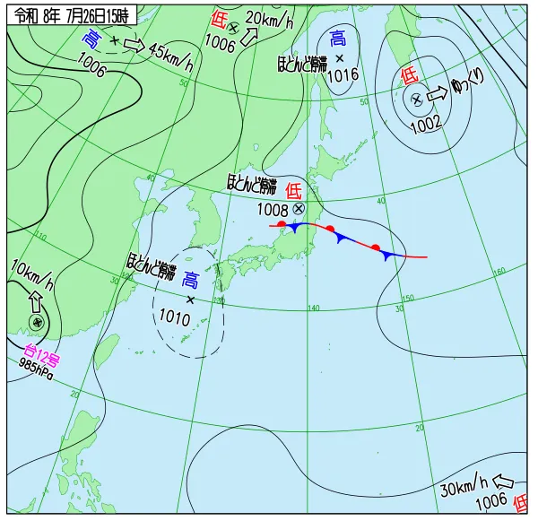 2026年7月26日15時の速報天気図