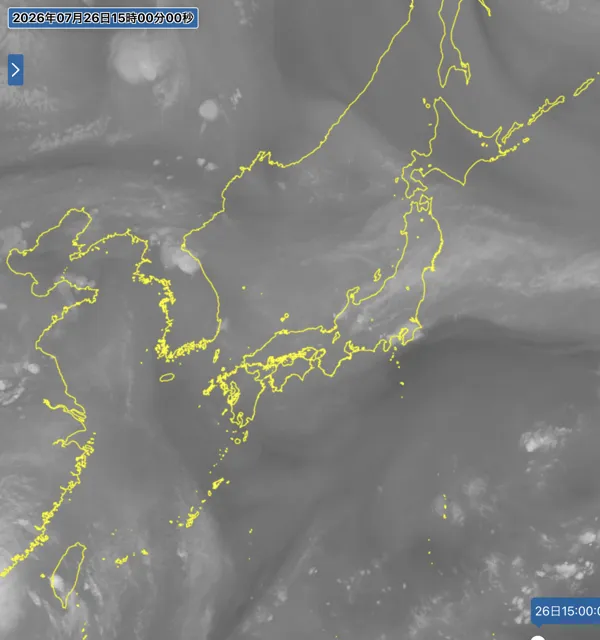 2026年7月26日15時の日本周辺の衛星水蒸気画像