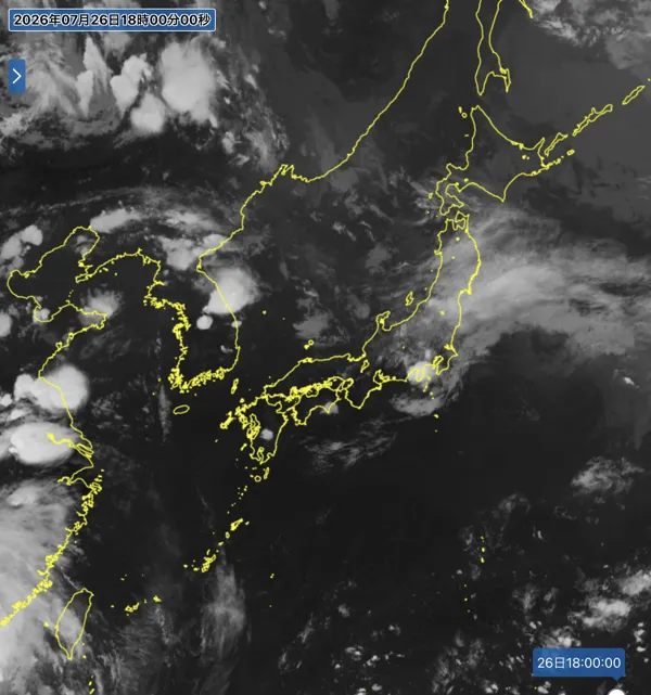 2026年7月26日18時の日本周辺の衛星赤外画像