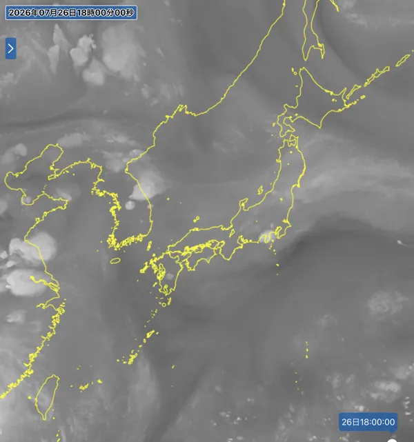2026年7月26日18時の日本周辺の衛星水蒸気画像