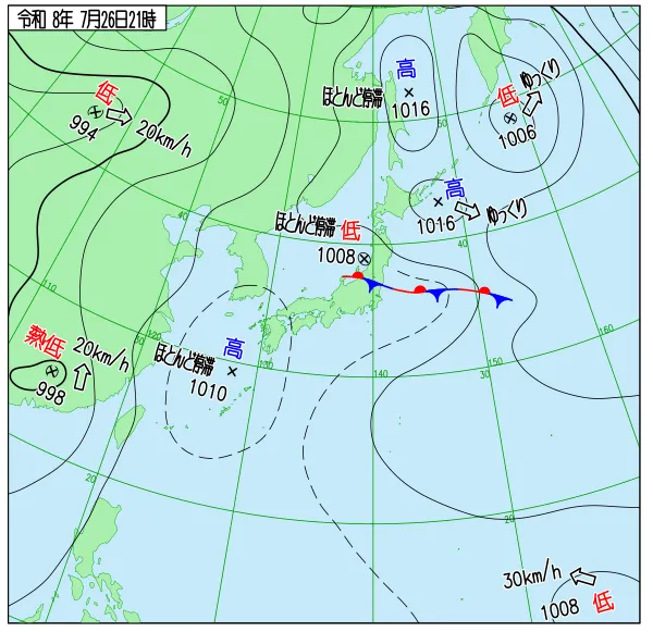 2026年7月26日21時の速報天気図