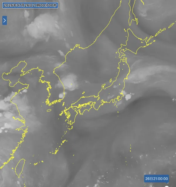 2026年7月26日21時の日本周辺の衛星水蒸気画像