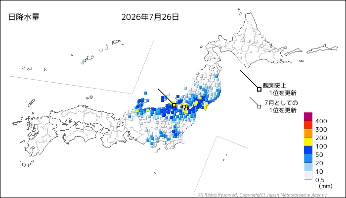 日本のアメダス日降水量の図