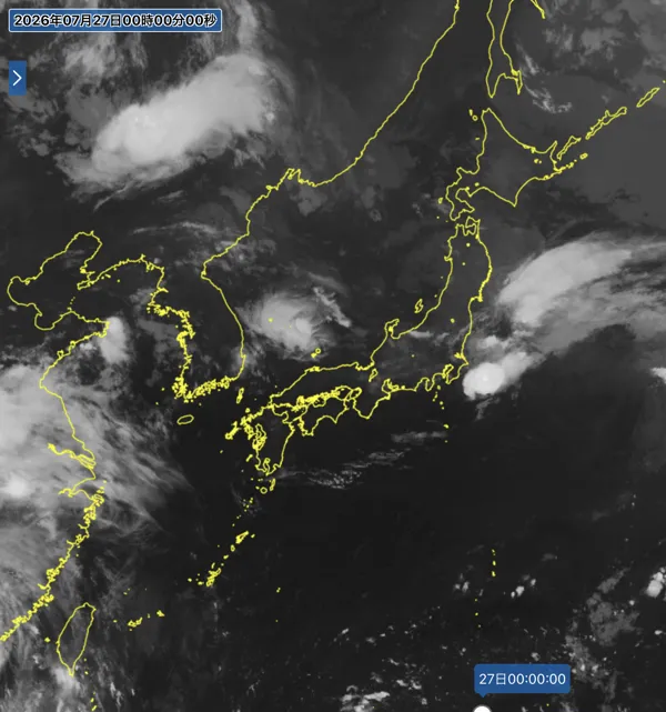 2026年7月26日24時の日本周辺の衛星赤外画像