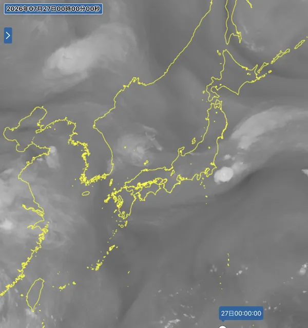 2026年7月26日24時の日本周辺の衛星水蒸気画像