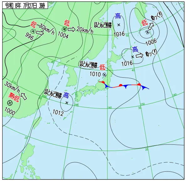 2026年7月27日3時の速報天気図