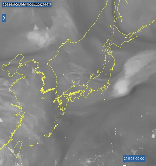 2026年7月27日3時の日本周辺の衛星水蒸気画像
