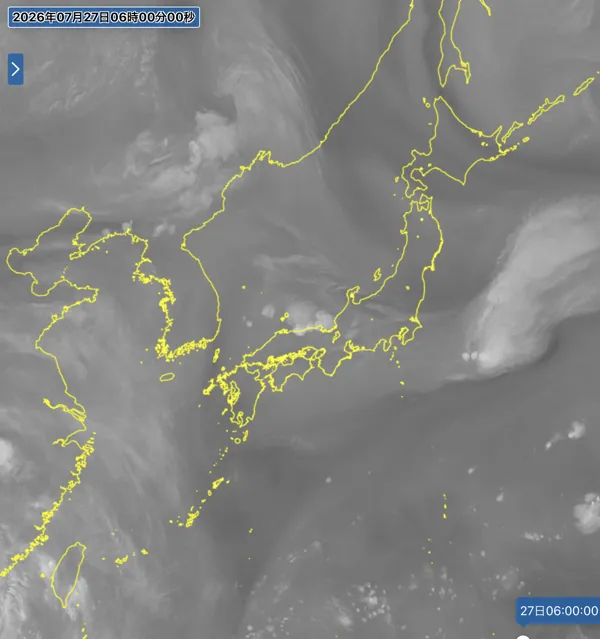 2026年7月27日6時の日本周辺の衛星水蒸気画像