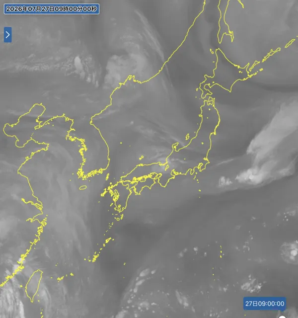 2026年7月27日9時の日本周辺の衛星水蒸気画像