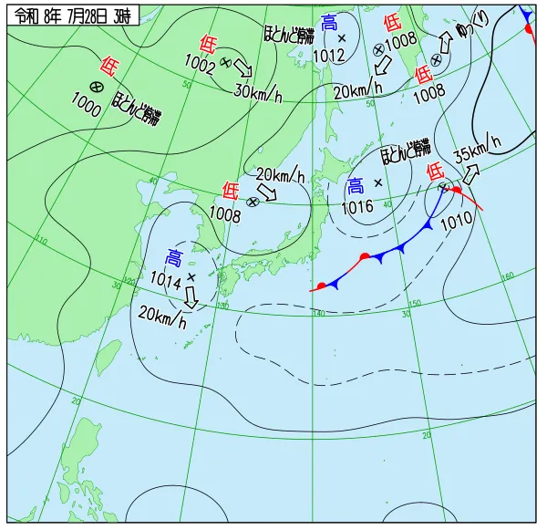 2026年7月28日3時の速報天気図