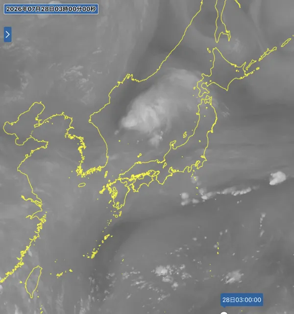 2026年7月28日3時の日本周辺の衛星水蒸気画像
