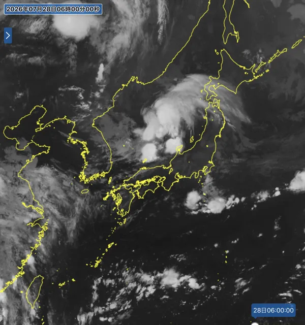 2026年7月28日6時の日本周辺の衛星赤外画像