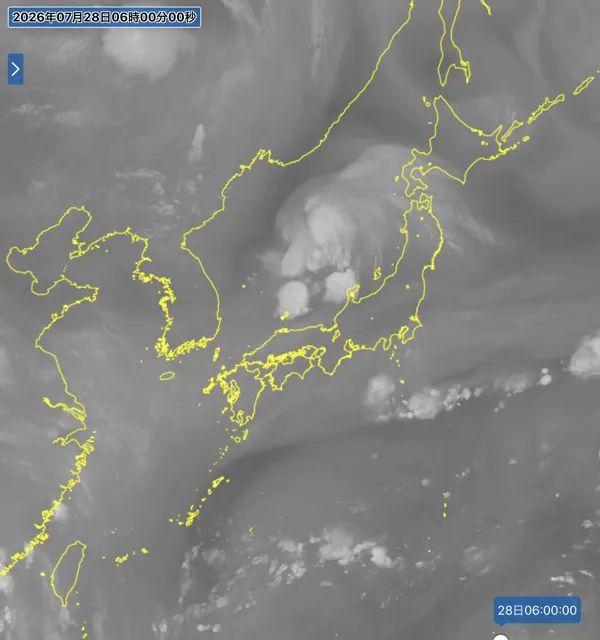 2026年7月28日6時の日本周辺の衛星水蒸気画像