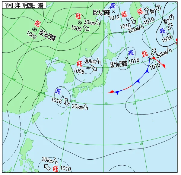 2026年7月28日9時の速報天気図