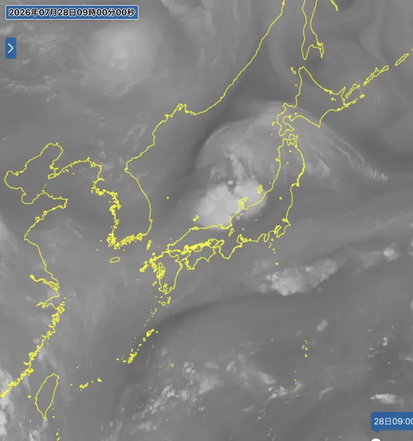 2026年7月28日9時の日本周辺の衛星水蒸気画像