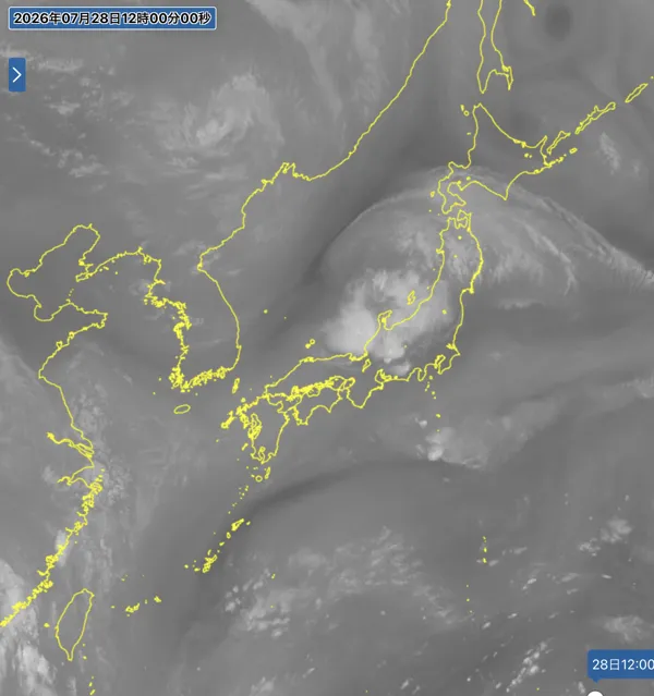 2026年7月28日12時の日本周辺の衛星水蒸気画像