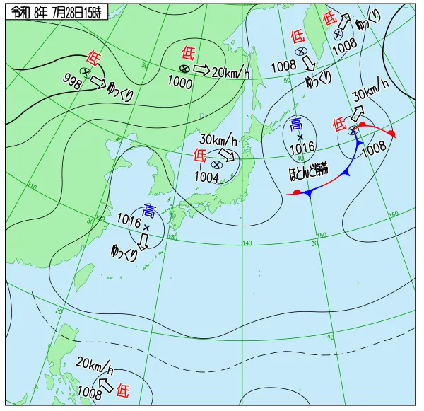 2026年7月28日15時の速報天気図