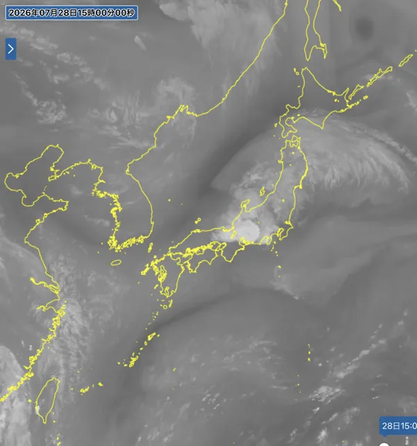 2026年7月28日15時の日本周辺の衛星水蒸気画像