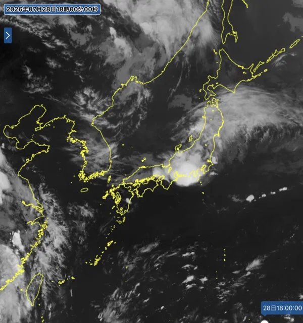 2026年7月28日18時の日本周辺の衛星赤外画像