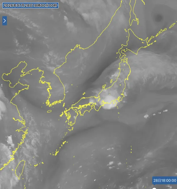 2026年7月28日18時の日本周辺の衛星水蒸気画像