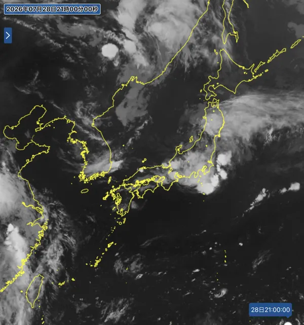 2026年7月28日21時の日本周辺の衛星赤外画像