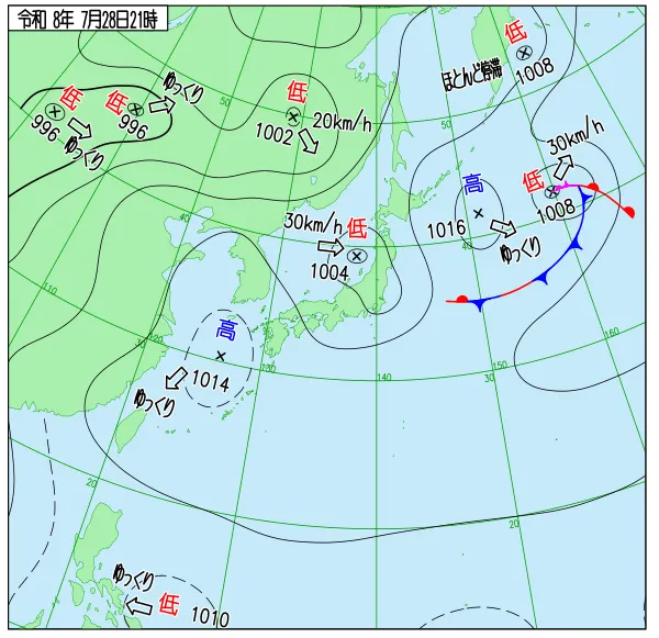 2026年7月28日21時の速報天気図