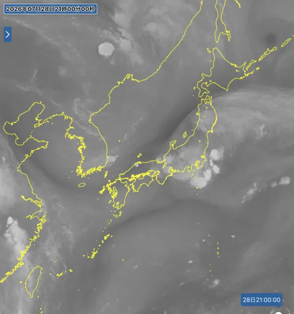 2026年7月28日21時の日本周辺の衛星水蒸気画像