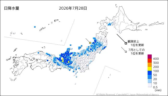 日本のアメダス日降水量の図