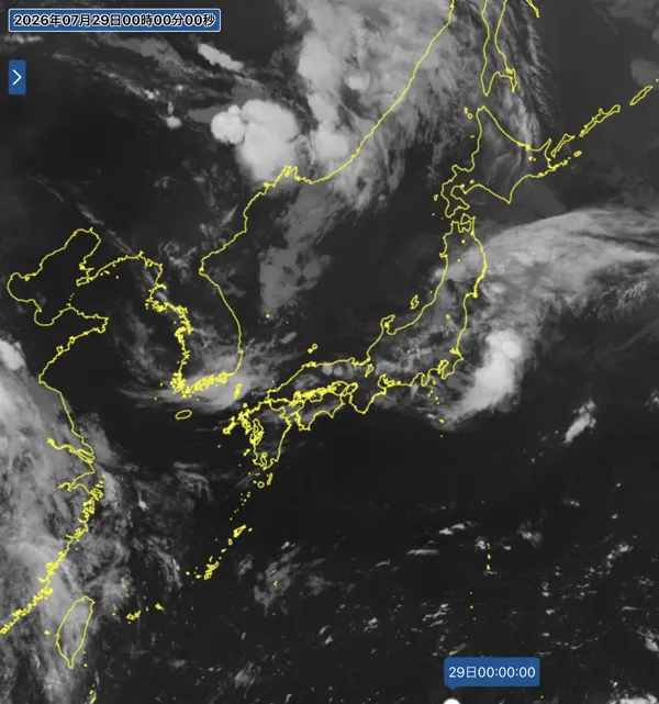 2026年7月28日24時の日本周辺の衛星赤外画像