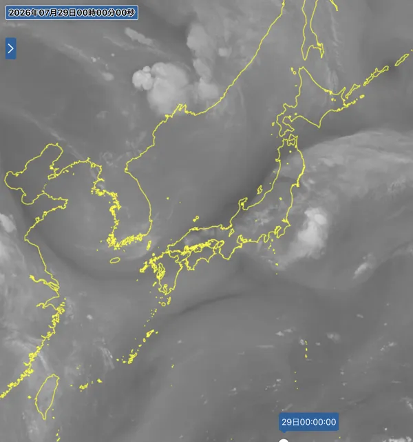 2026年7月28日24時の日本周辺の衛星水蒸気画像