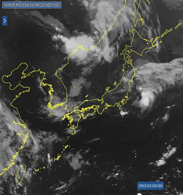 2026年7月29日3時の日本周辺の衛星赤外画像