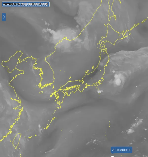 2026年7月29日3時の日本周辺の衛星水蒸気画像
