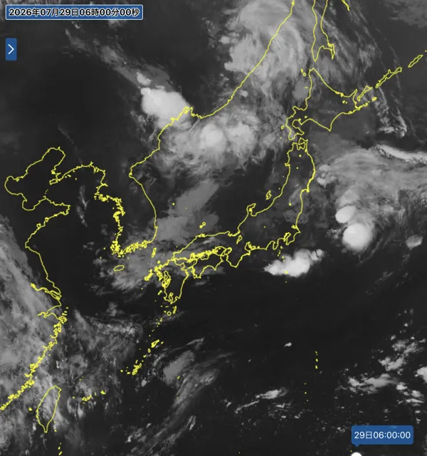 2026年7月29日6時の日本周辺の衛星赤外画像
