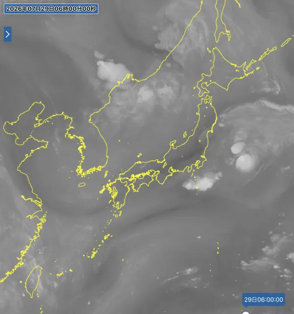 2026年7月29日6時の日本周辺の衛星水蒸気画像
