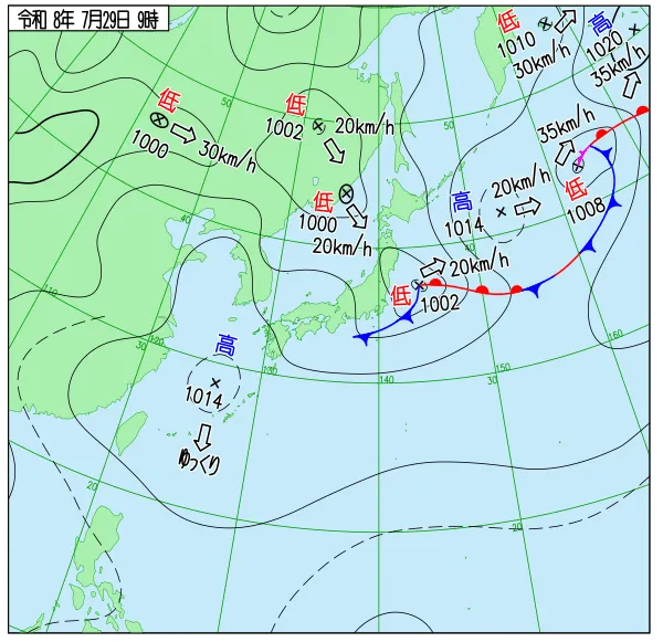2026年7月29日9時の速報天気図
