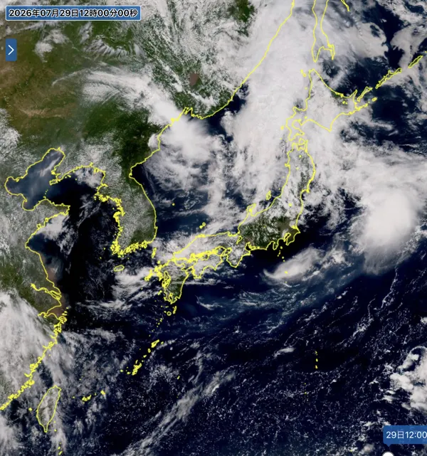 2026年7月29日12時の日本周辺の衛星可視画像